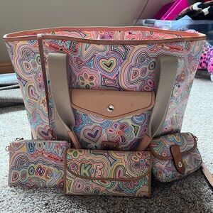 SOLD-Vintage Dooney and Bourke rainbow graffiti go 2 extra large tote set